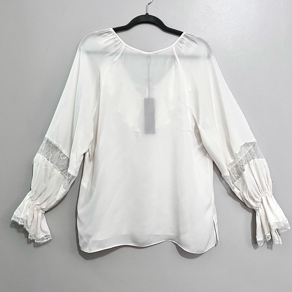 NWT Kobi Halperin Nicolette Lace-Inset Ruffled Silk Blouse in Ivory White - Picture 10 of 16